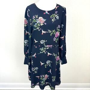 Oasis Womens Nadia Lebedeva Floral Bird Print Midi Dress UK 12 US 8-10 (M) Blue